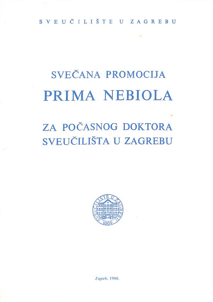 prikaz prve stranice dokumenta Svečana promocija Prima Nebiola za počasnog doktora Sveučilišta u Zagrebu