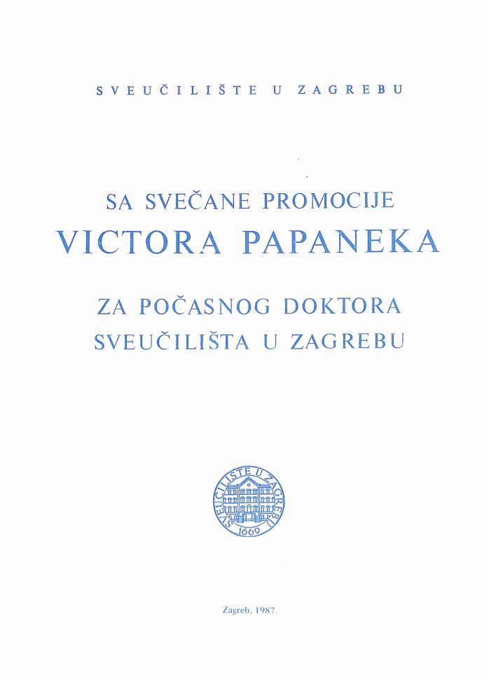 prikaz prve stranice dokumenta Sa svečane promocije Viktora Papaneka za počasnog doktora Sveučilišta u Zagrebu