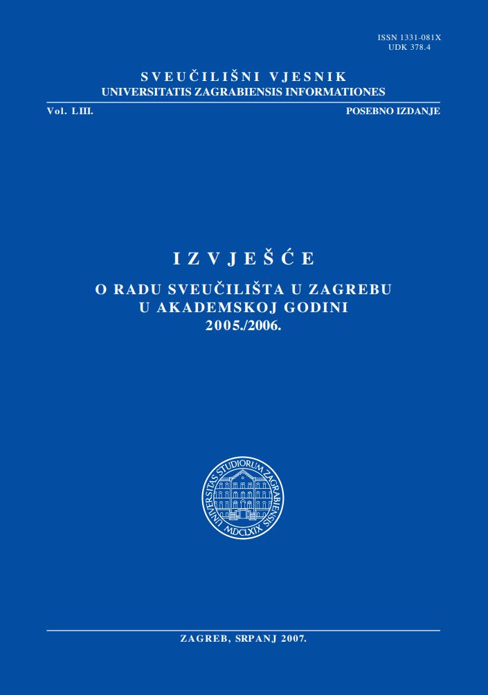 prikaz prve stranice dokumenta Izvješće o radu Sveučilišta u Zagrebu u akademskoj godini 2005./2006.