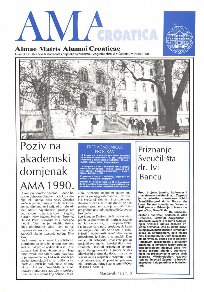prikaz prve stranice dokumenta Glasnik Društava bivših studenata i prijatelja Sveučilišta u Zagrebu 2(1990)